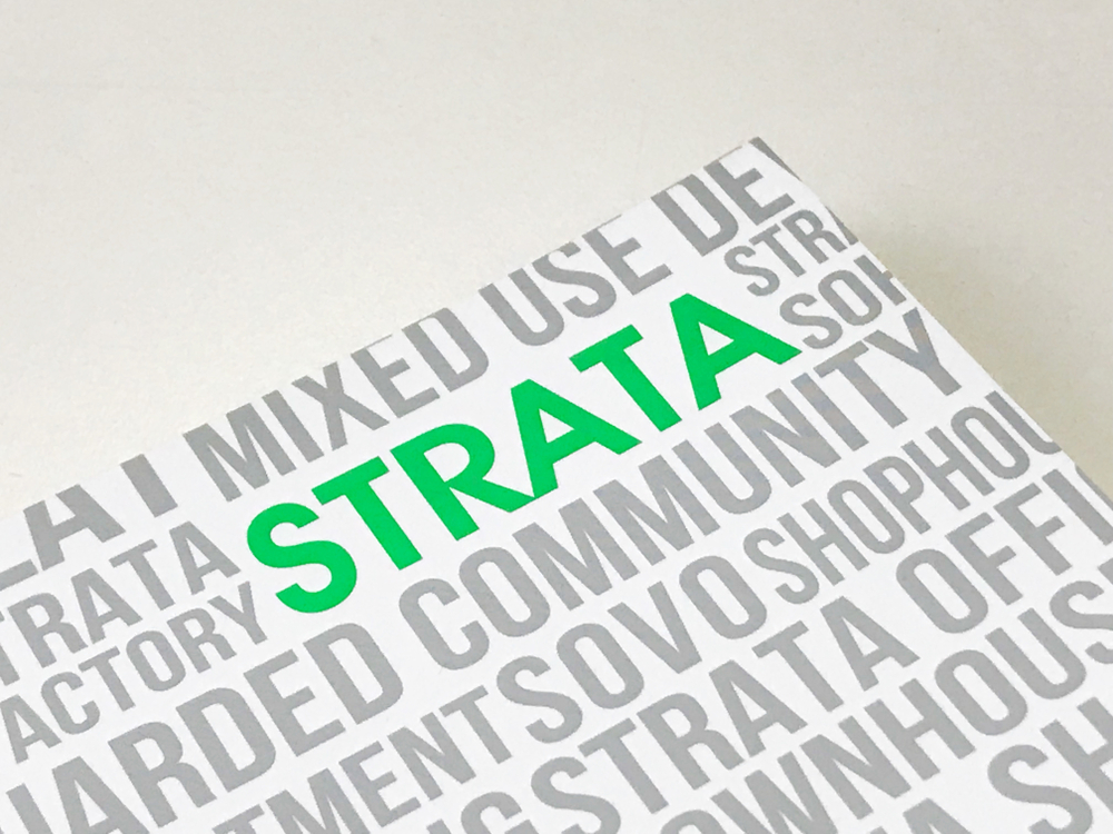 Strata handbook, green word with white and clean background
