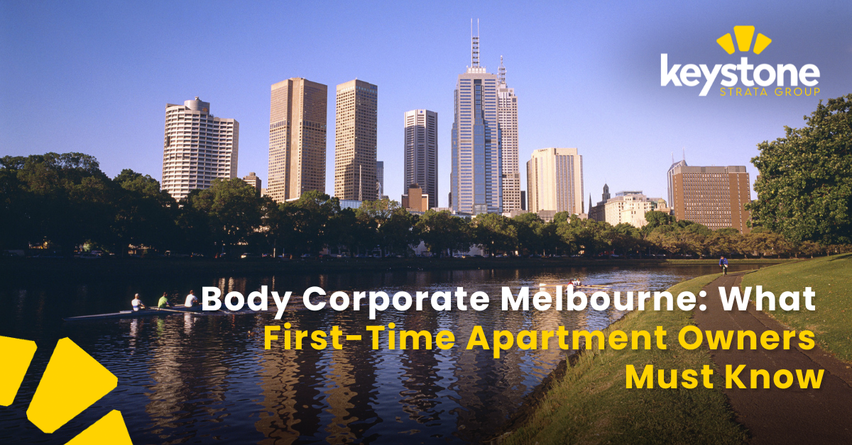 Modern Melbourne apartment building representing shared living spaces and first-time apartment ownership under body corporate rules.